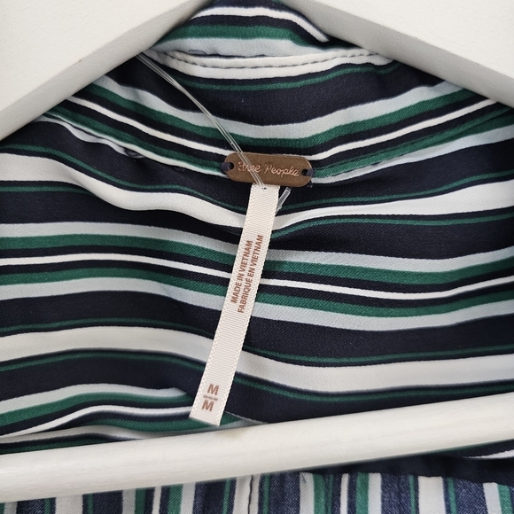 Free People Mad About You Button Down Shirt Top Navy Green Striped Size M - Picture 4 of 5